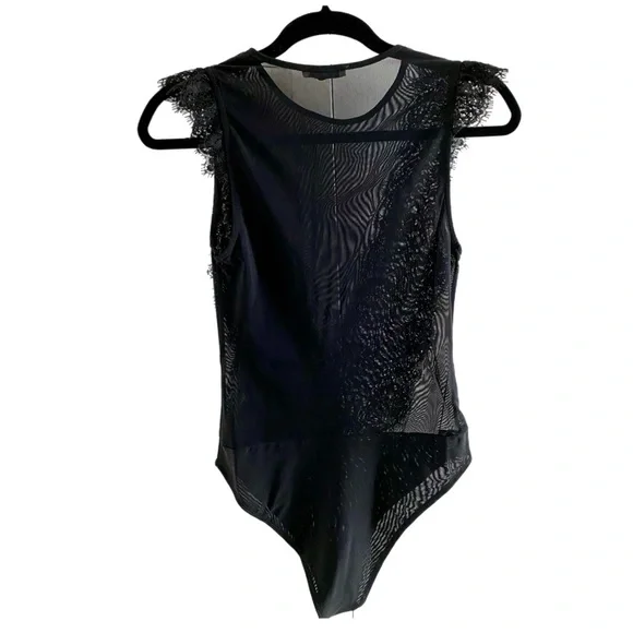 Zara Black Mesh / Lace Top Bodysuit Size Small - Picture 3 of 4